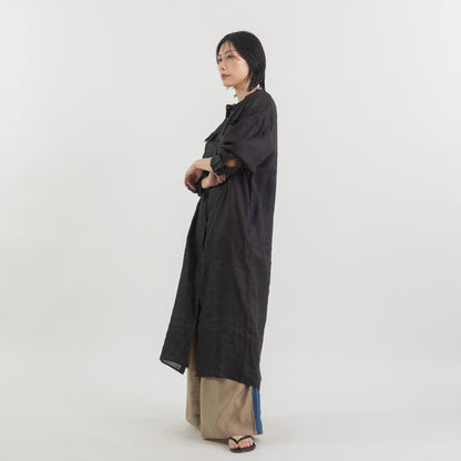スタンドカラー ラミー ロングシャツワンピース