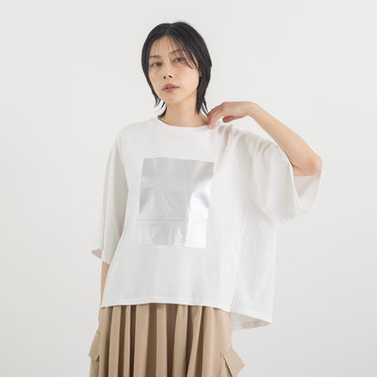 箔プリント ナイロン切替デザインTシャツ