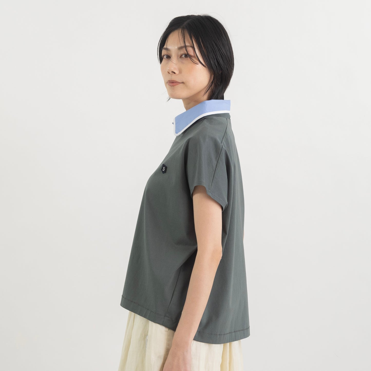 2WAY衿付き フレンチスリーブカットソー