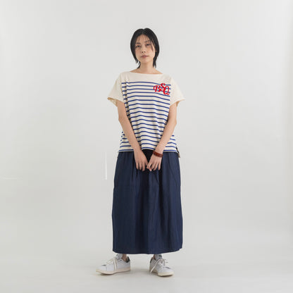 ロゴフロッキープリント ボーダーフレンチスリーブカットソー