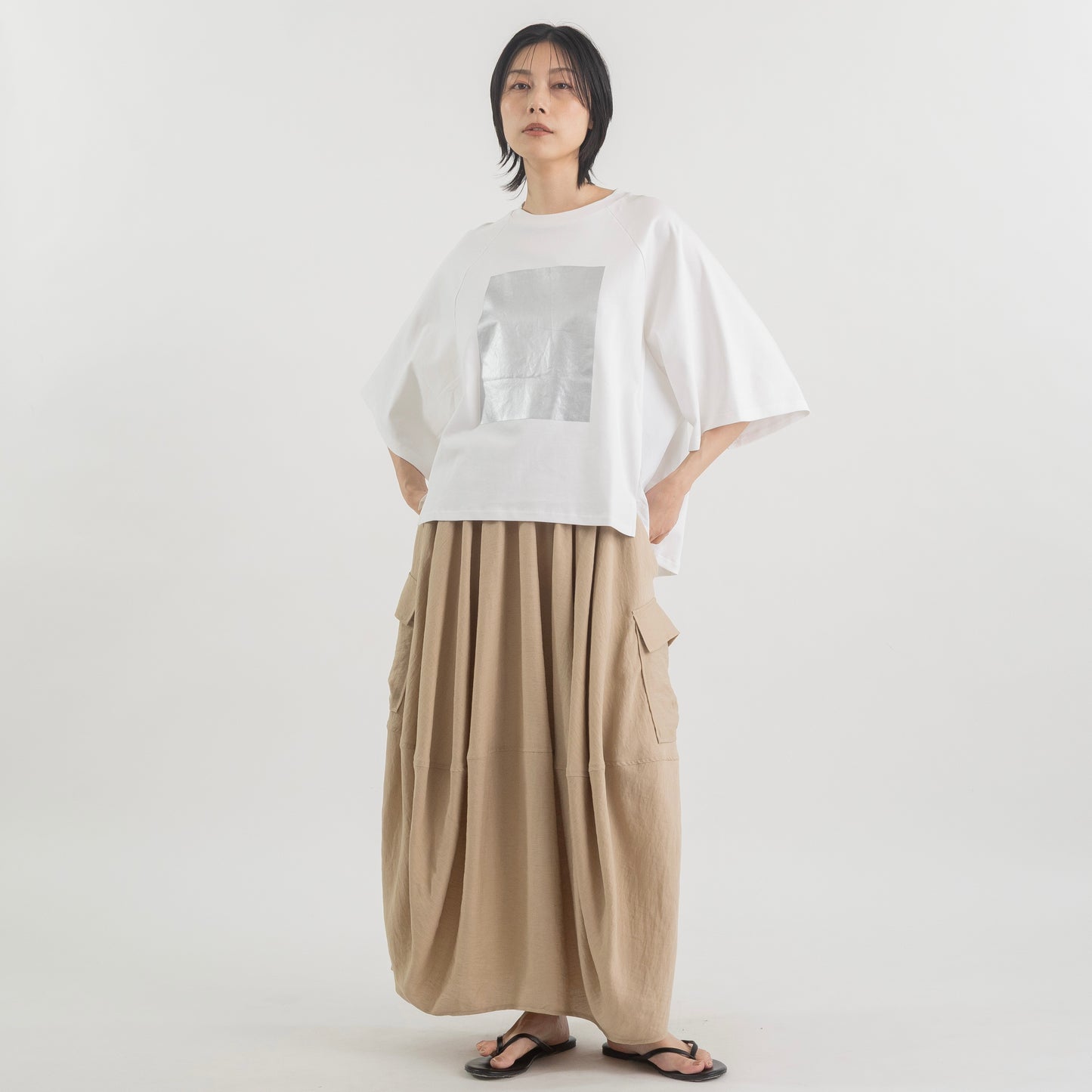 箔プリント ナイロン切替デザインTシャツ
