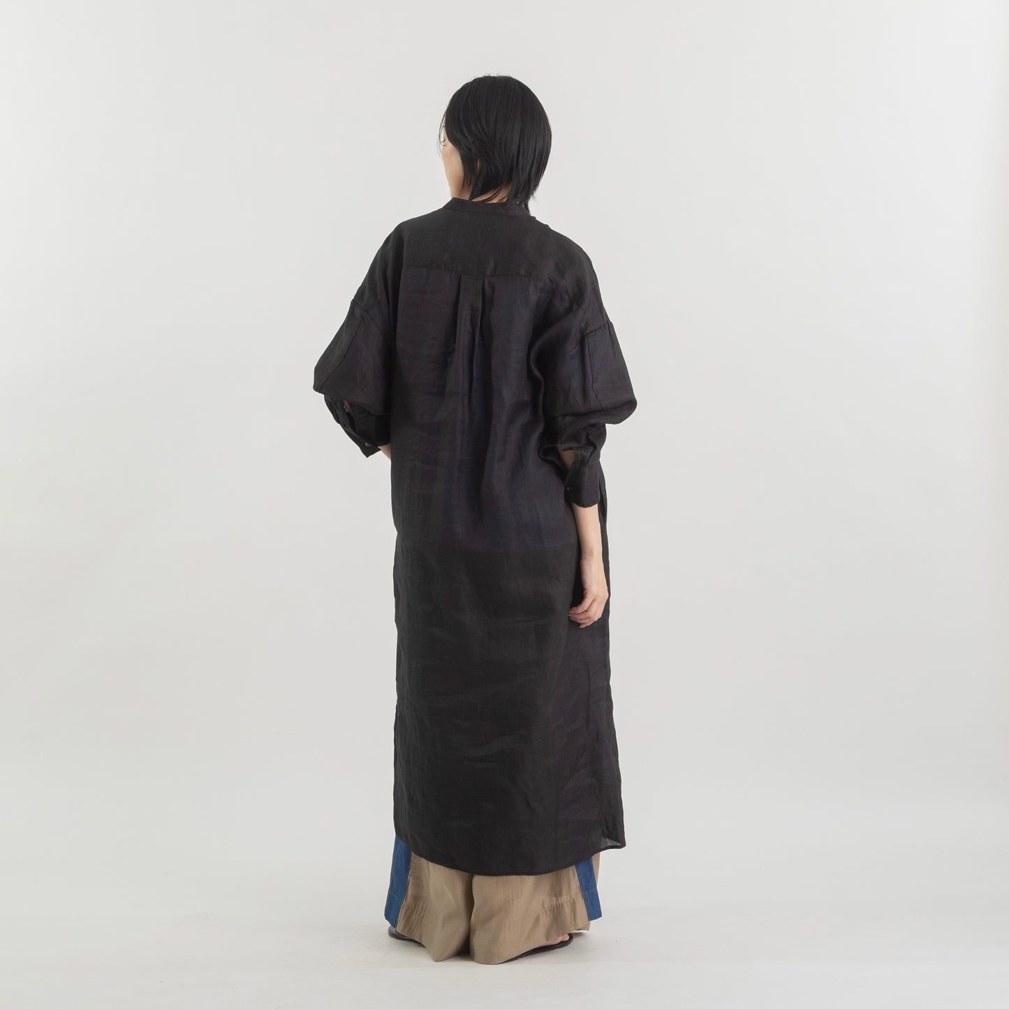 スタンドカラー ラミー ロングシャツワンピース