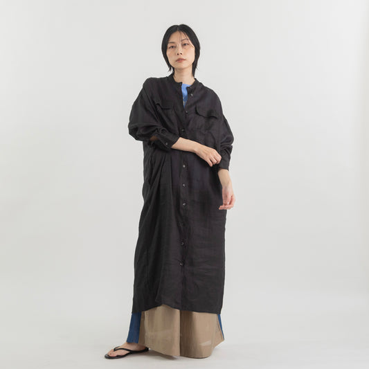 スタンドカラー ラミー ロングシャツワンピース