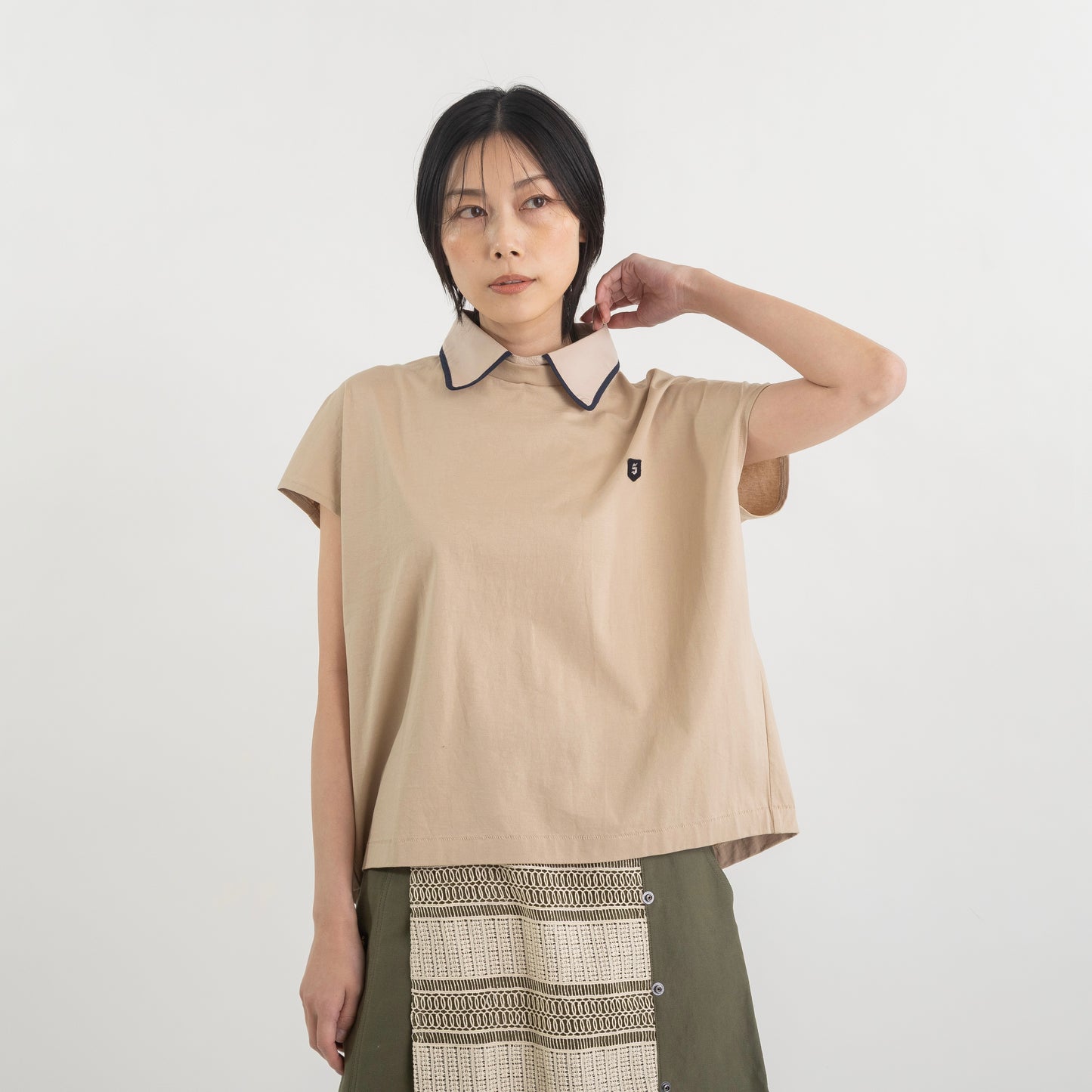 2WAY衿付き フレンチスリーブカットソー