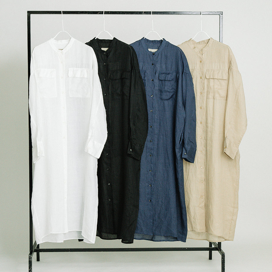 スタンドカラー ラミー ロングシャツワンピース【BB62-404】