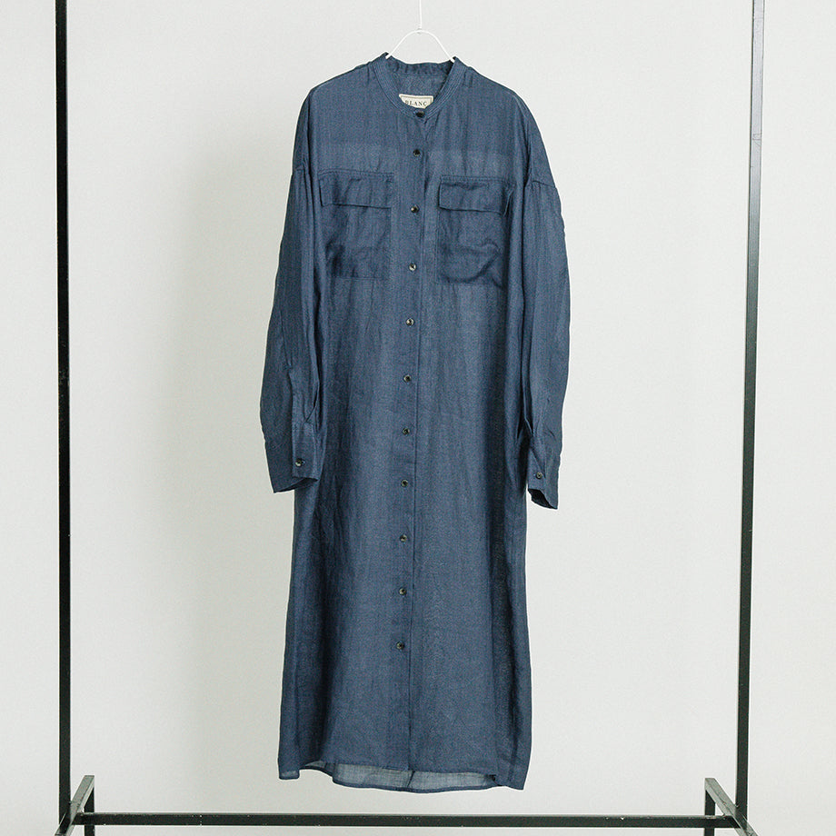 スタンドカラー ラミー ロングシャツワンピース【BB62-404】