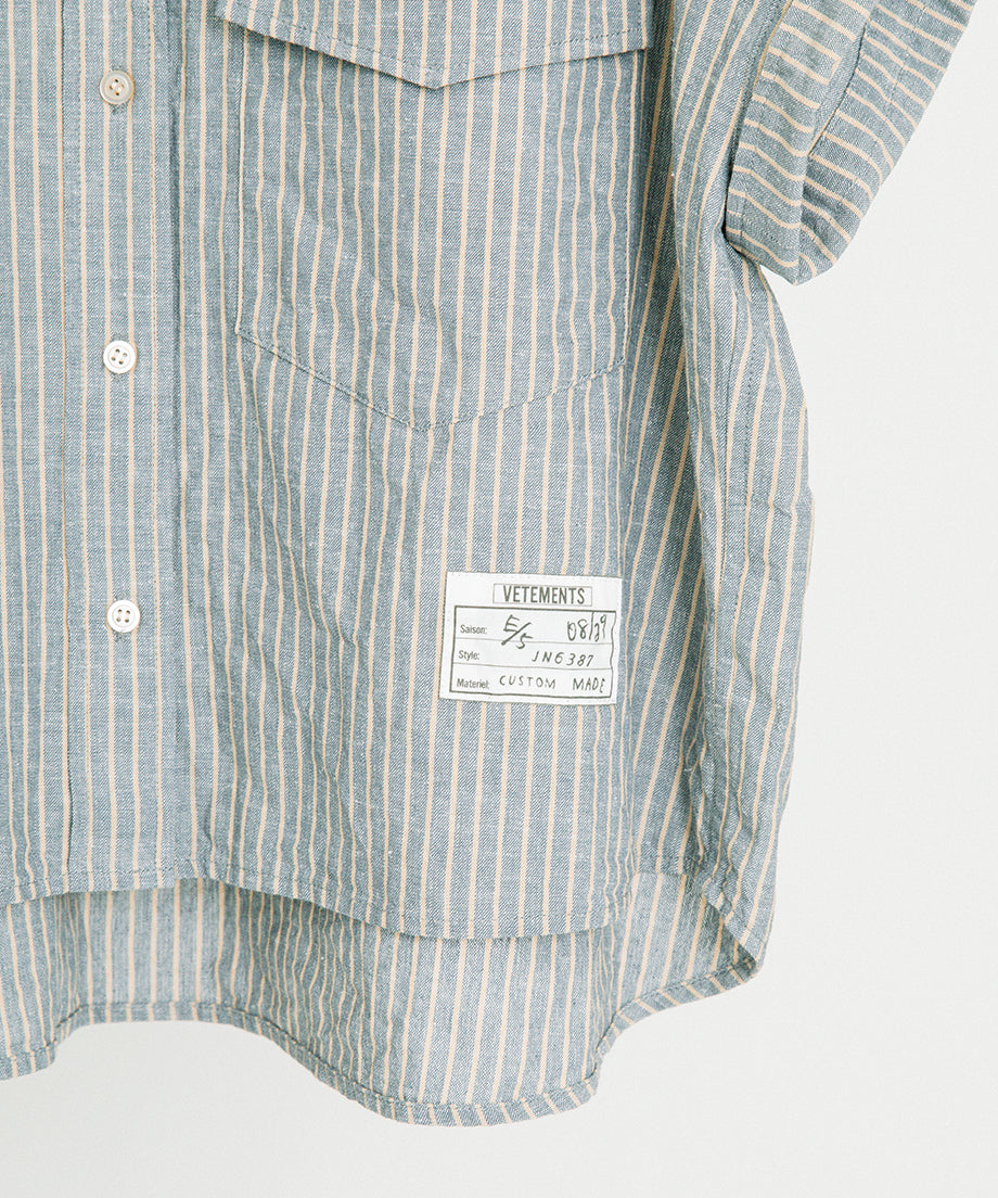 綿麻ストライプショートシャツ(フレンチスリーブ) – BLANC basque