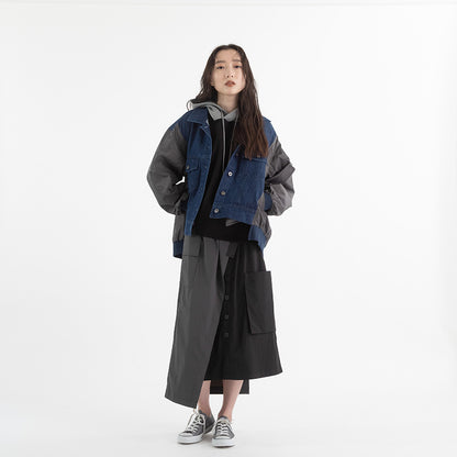 デニム×異素材切替デザインブルゾン