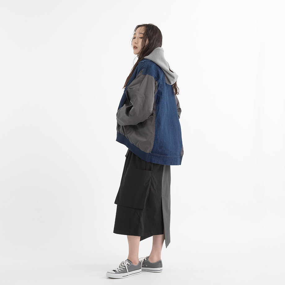 デニム×異素材切替デザインブルゾン