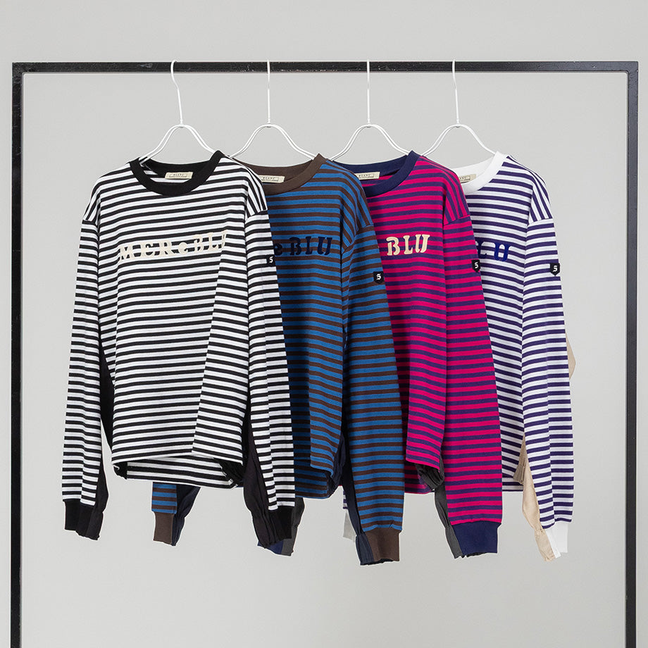 ロゴプリントボーダーロングTシャツ【BB61-904】