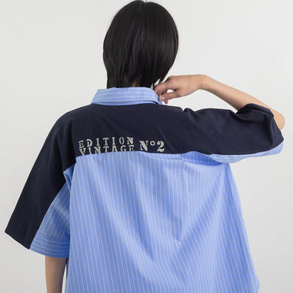 異素材切り替えストライプシャツ【BB62-915】