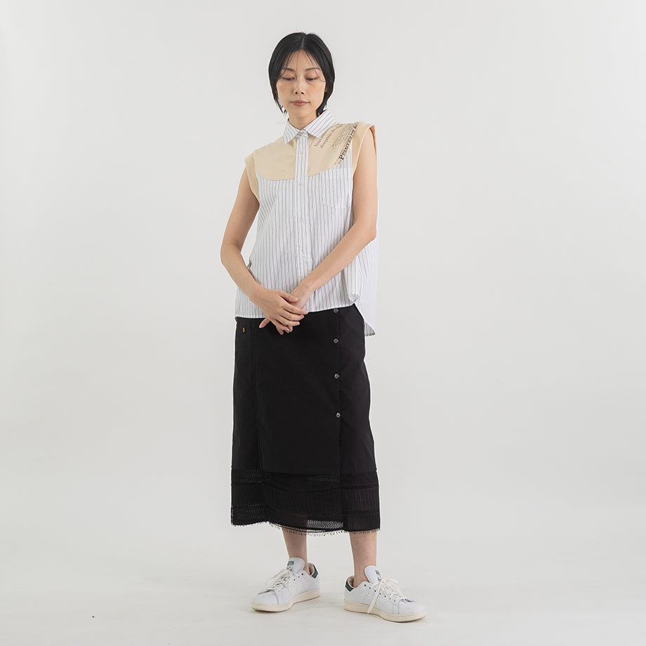 異素材切り替えストライプノースリーブシャツ【BB62-914】