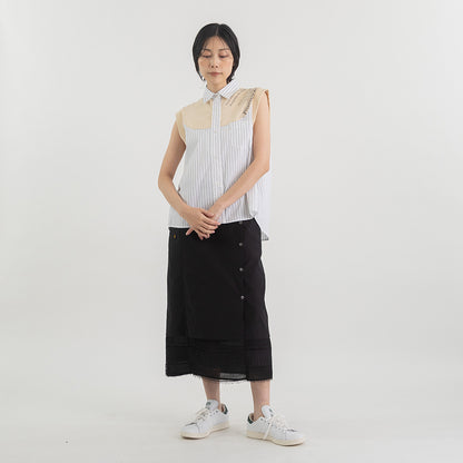 異素材切り替えストライプノースリーブシャツ【BB62-914】