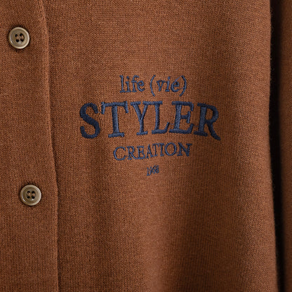 STYLERロゴ刺繍 配色ニットカーディガン