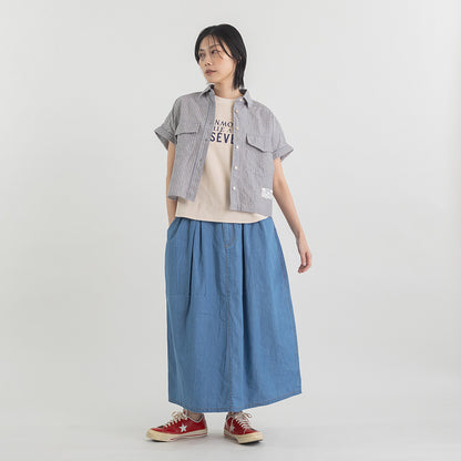 綿麻ストライプショートシャツ(フレンチスリーブ)【BB62-134】
