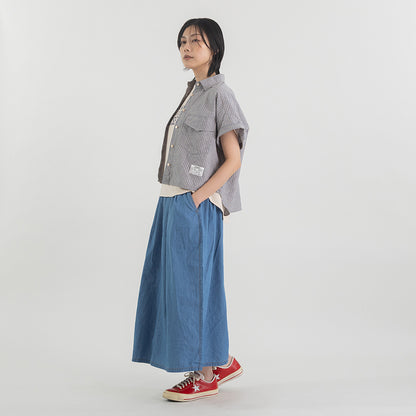 綿麻ストライプショートシャツ(フレンチスリーブ)【BB62-134】
