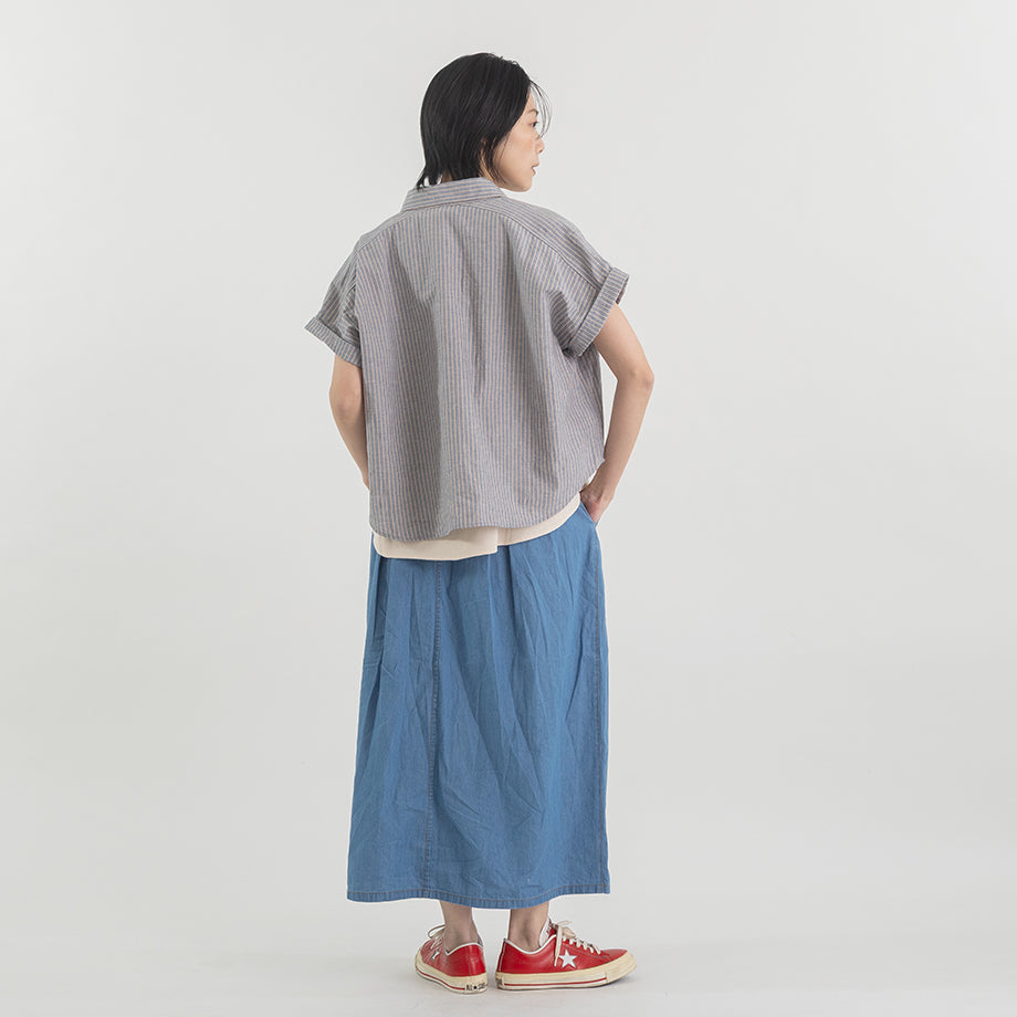 綿麻ストライプショートシャツ(フレンチスリーブ)【BB62-134】