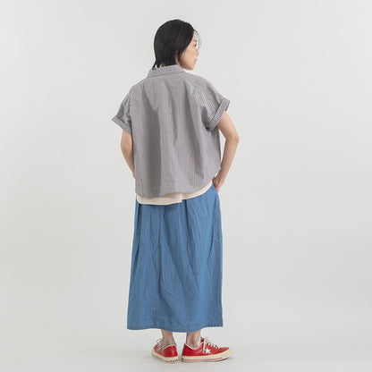 綿麻ストライプショートシャツ(フレンチスリーブ)【BB62-134】