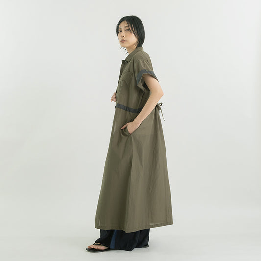 切替デザイン ロングシャツワンピース
