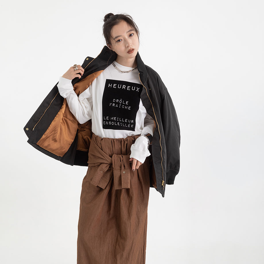 シャツディテール タフタロングスカート