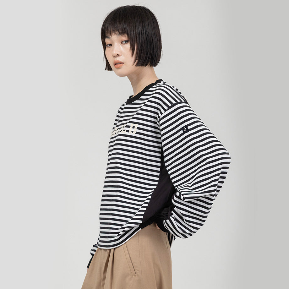 ロゴプリントボーダーロングTシャツ【BB61-904】