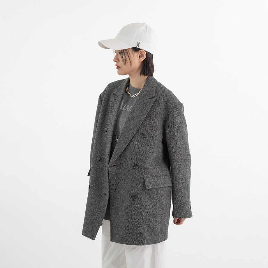 ウールヘリンボーン ダブルプレストオーバージャケット