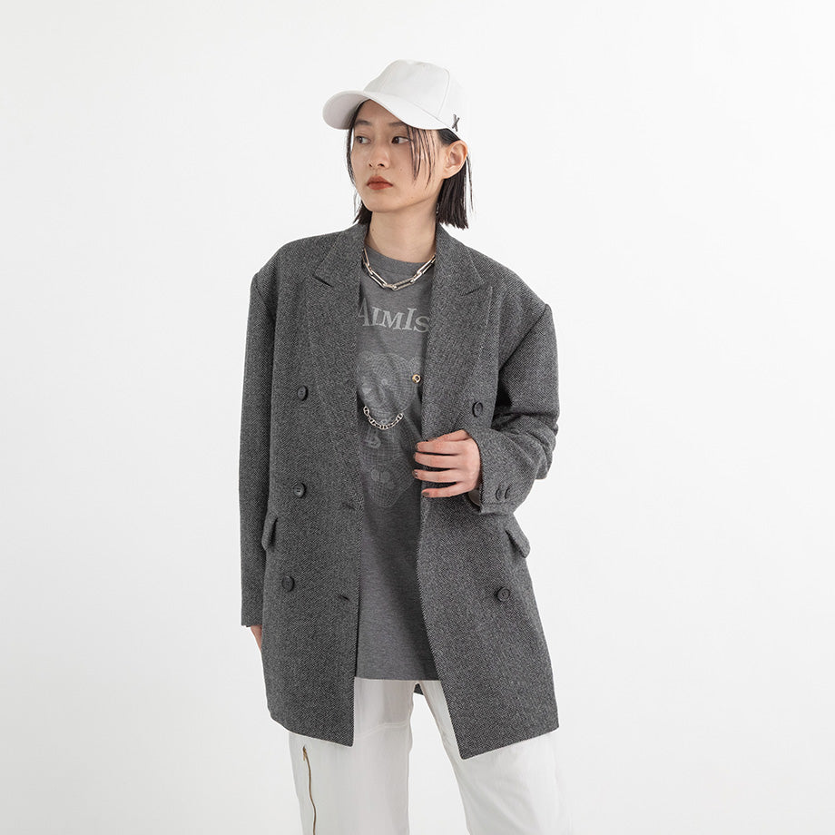 ウールヘリンボーン ダブルプレストオーバージャケット