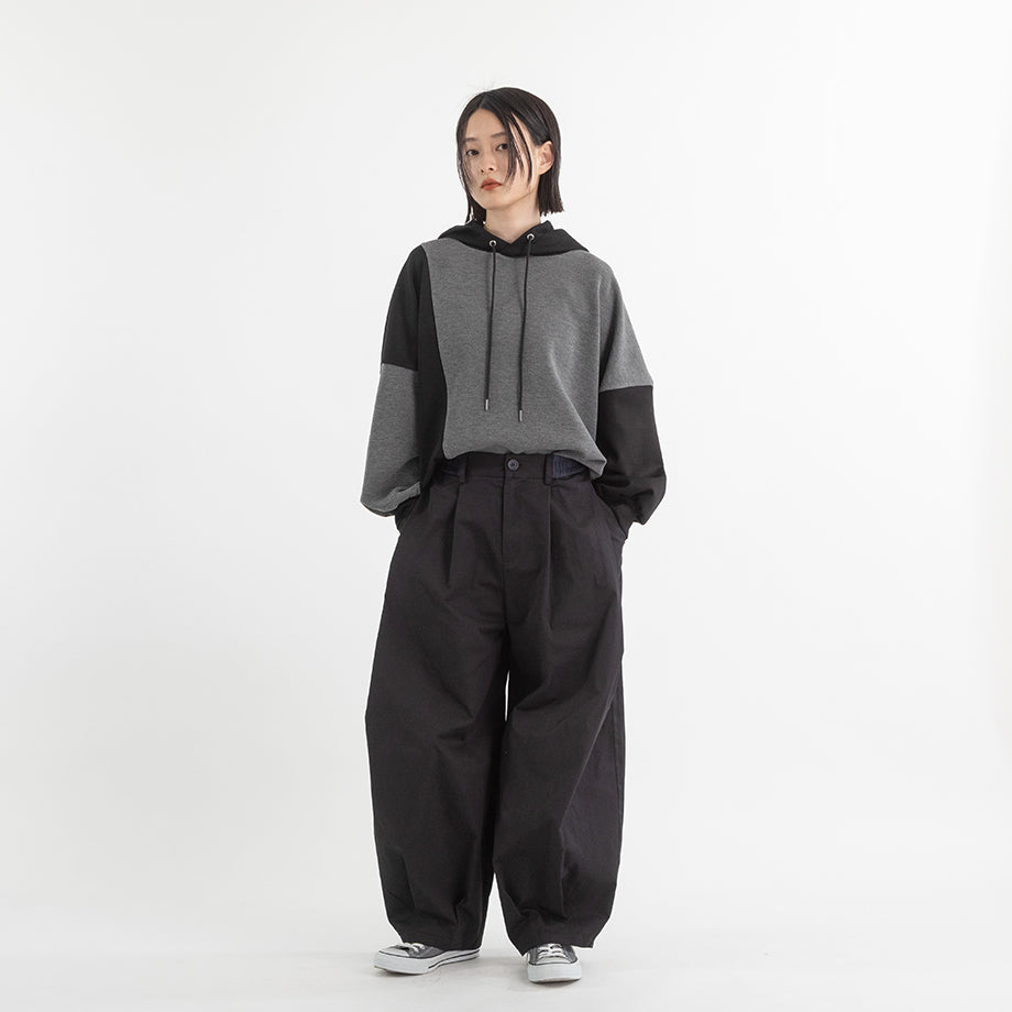 配色ウエスト タックワイドパンツ