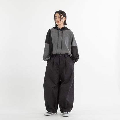 配色ウエスト タックワイドパンツ