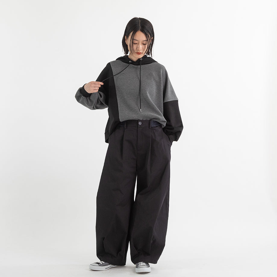 配色ウエスト タックワイドパンツ