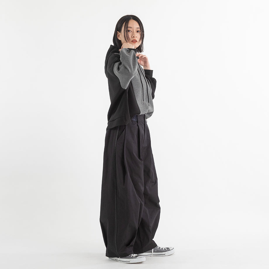 配色ウエスト タックワイドパンツ