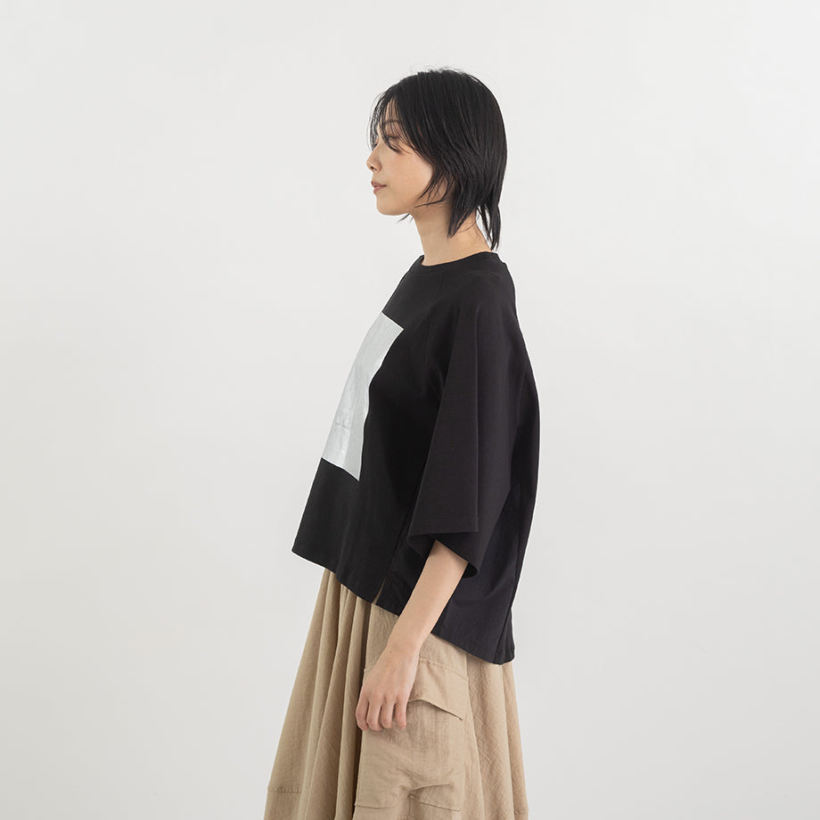箔プリント ナイロン切替デザインTシャツ 【PB62-926】
