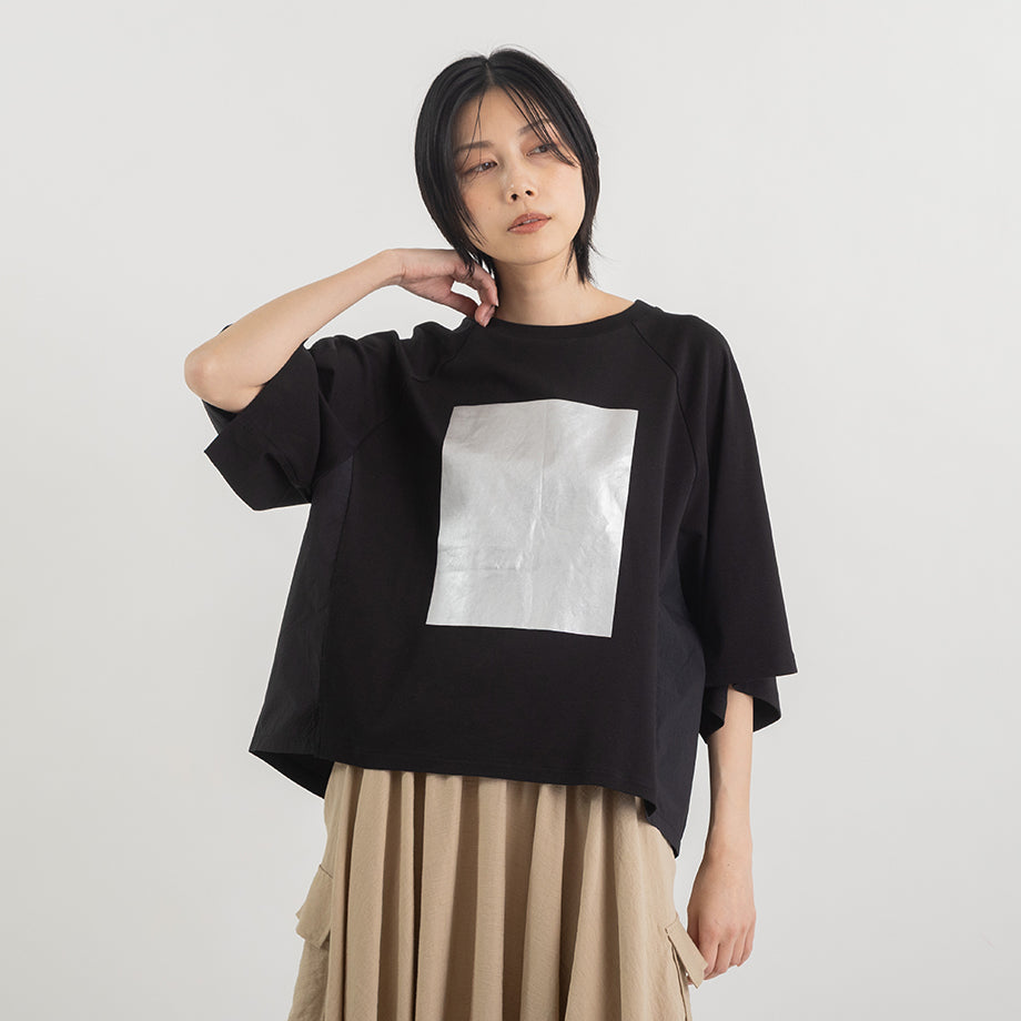 箔プリント ナイロン切替デザインTシャツ 【PB62-926】
