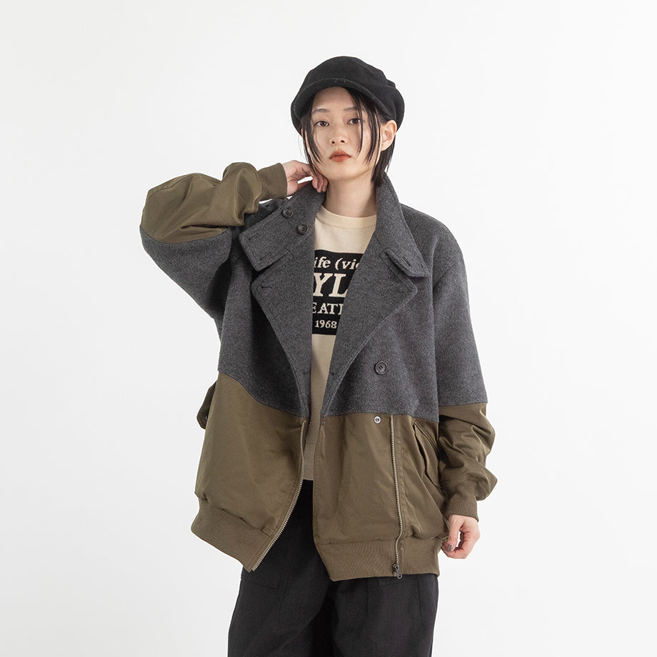 異素材切替スタンドカラーブルゾン