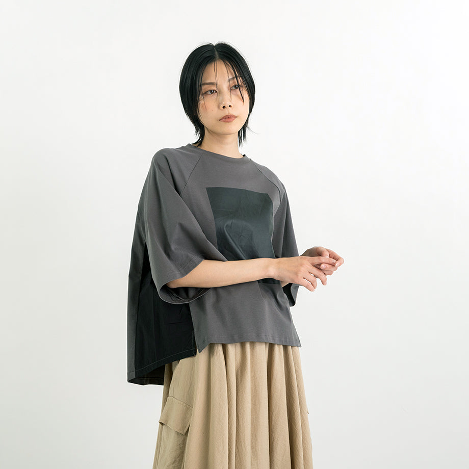 箔プリント ナイロン切替デザインTシャツ 【PB62-926】