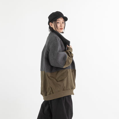 異素材切替スタンドカラーブルゾン