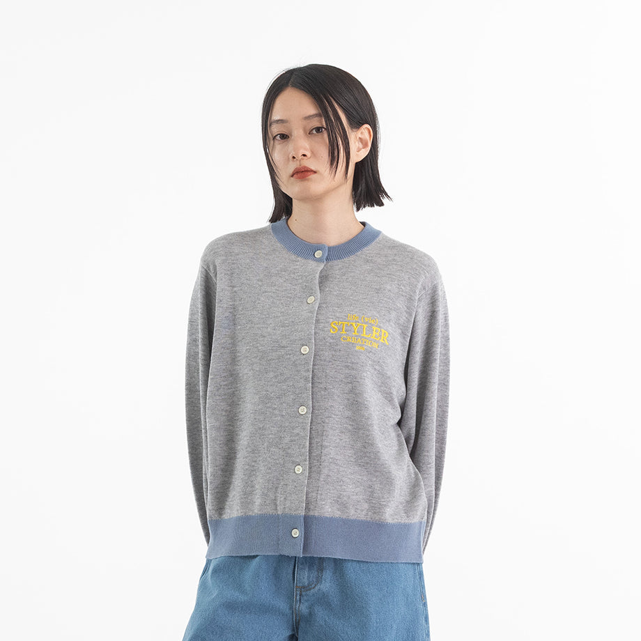 STYLERロゴ刺繍 配色ニットカーディガン