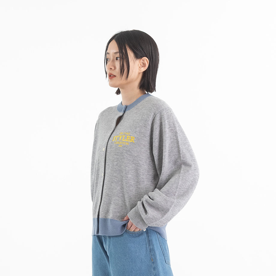 STYLERロゴ刺繍 配色ニットカーディガン