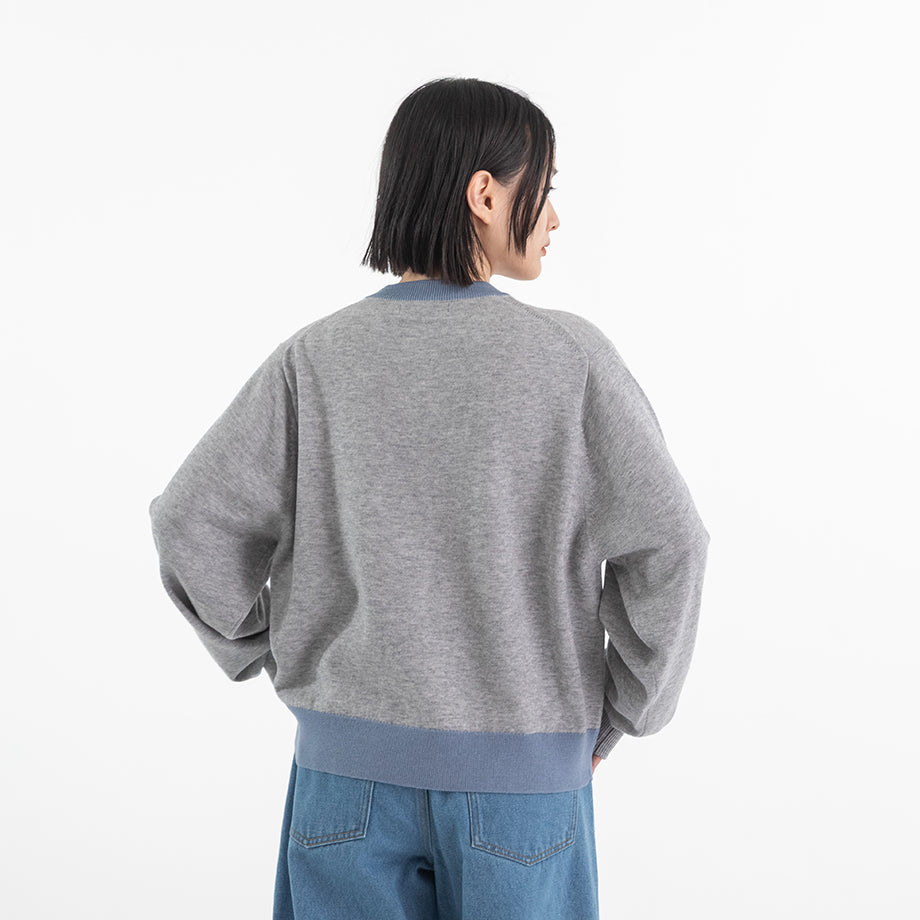 STYLERロゴ刺繍 配色ニットカーディガン