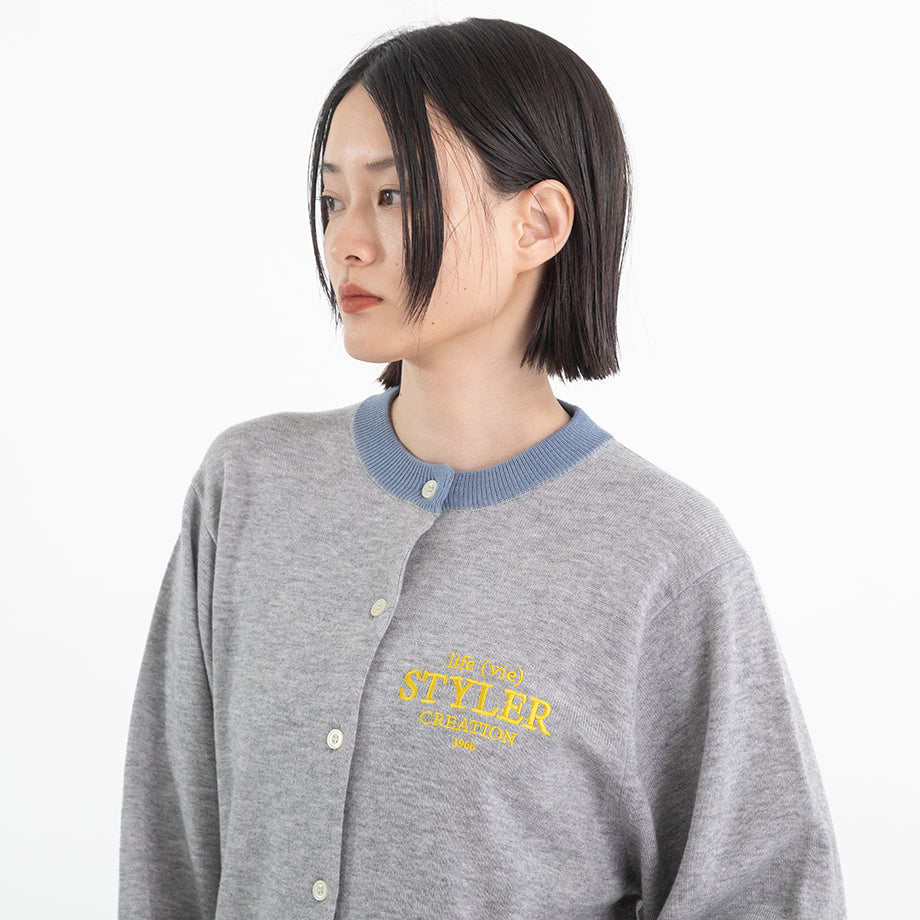 STYLERロゴ刺繍 配色ニットカーディガン