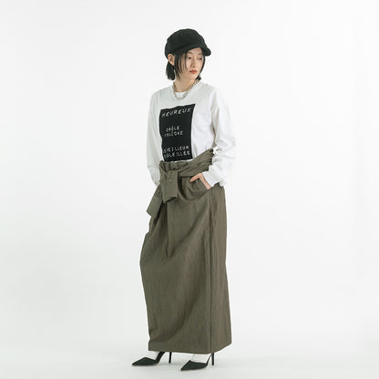 シャツディテール タフタロングスカート