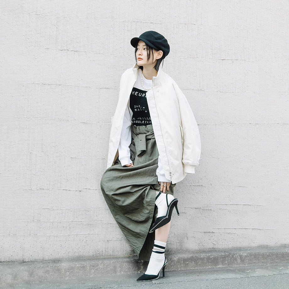 シャツディテール タフタロングスカート