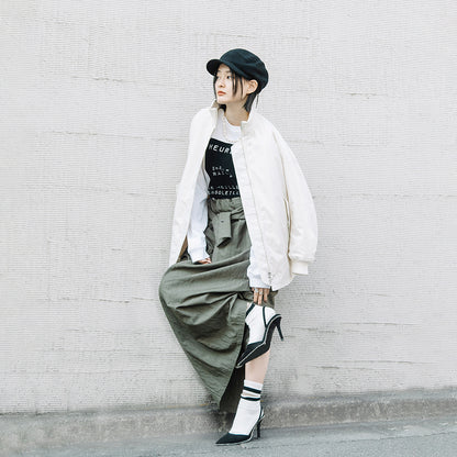シャツディテール タフタロングスカート