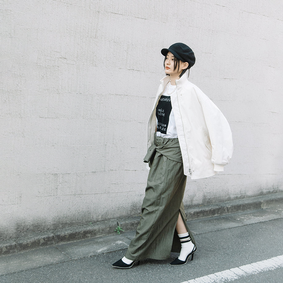 シャツディテール タフタロングスカート