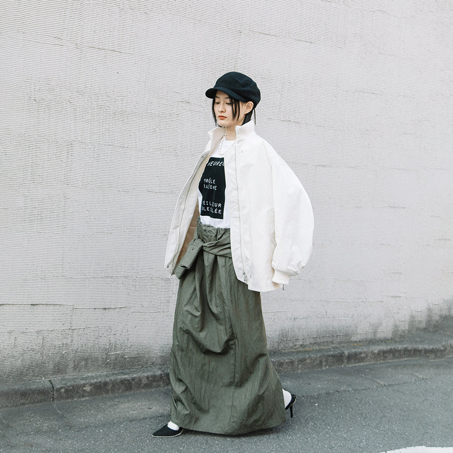 シャツディテール タフタロングスカート