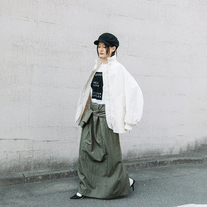 シャツディテール タフタロングスカート