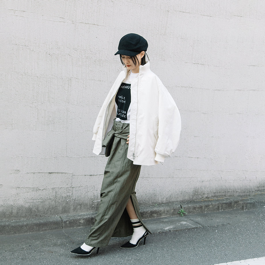 シャツディテール タフタロングスカート