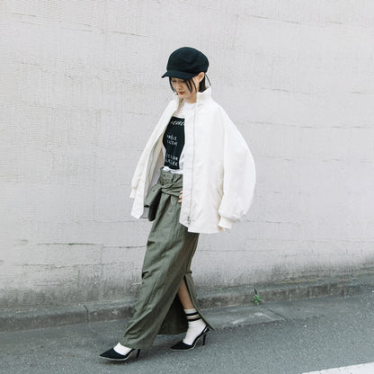 シャツディテール タフタロングスカート