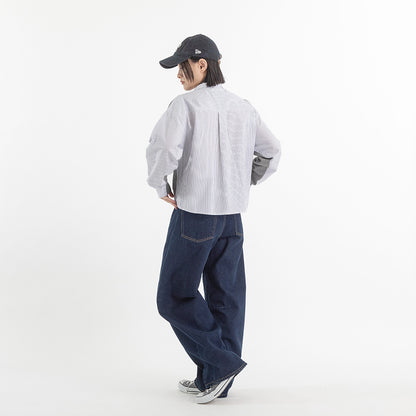 ニット×ストライプシャツ カーディガン
