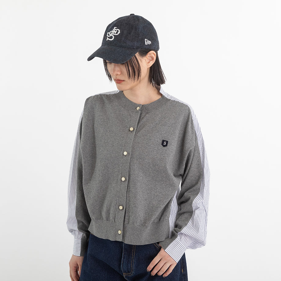 ニット×ストライプシャツ カーディガン